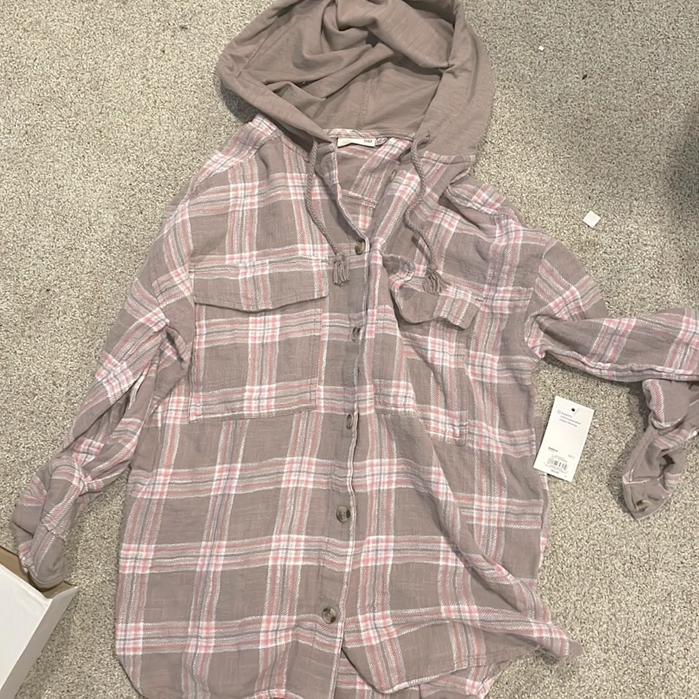 NWT pink and brown flannel hoodie from So. Size small